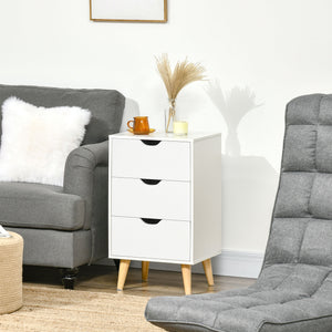 Table de chevet moderne à 3 tiroirs avec pieds en bois, blanc