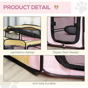 Portable playpen with pink carry bag