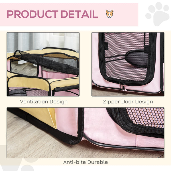Portable playpen with pink carry bag
