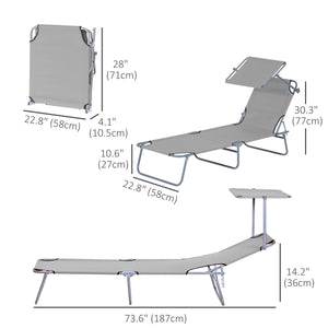 Folding and adjustable chaise longue with sunshade, white/grey 
