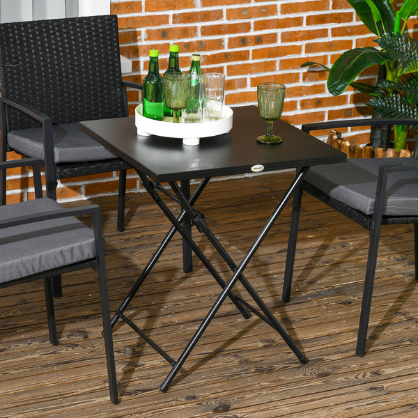 Table basse pliante carrée avec plateau en métal, noire