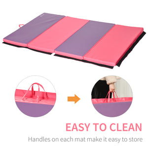 Tapis de gymnastique pliable 4'x6'x2'' avec poignées de transport, rose et violet