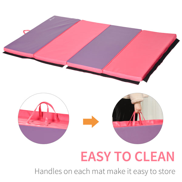 Tapis de gymnastique pliable 4'x6'x2'' avec poignées de transport, rose et violet