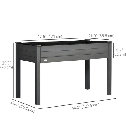Outsunny Wooden Raised Bed 86 x 45 x 76 cm, Raised Planter with Legs, Drainage Holes, Inner Bag for Garden, Dark Grey