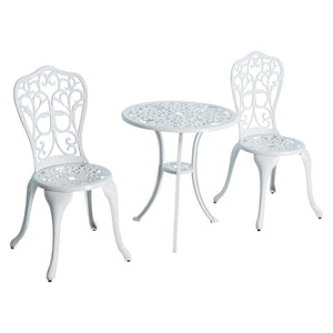 Ensemble de bistrot d'extérieur style antique 3 pièces, table et chaises de patio avec trou pour parasol, blanc