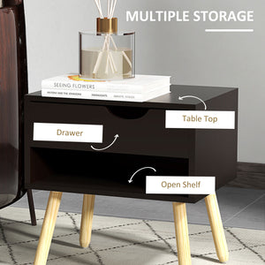 Lot de 2 tables de chevet avec tiroir de rangement et étagère, noir