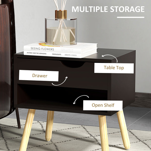 Lot de 2 tables de chevet avec tiroir de rangement et étagère, noir