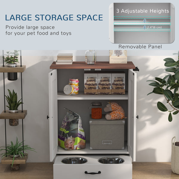 Station de rangement pour nourriture pour chiens avec gamelles, blanc