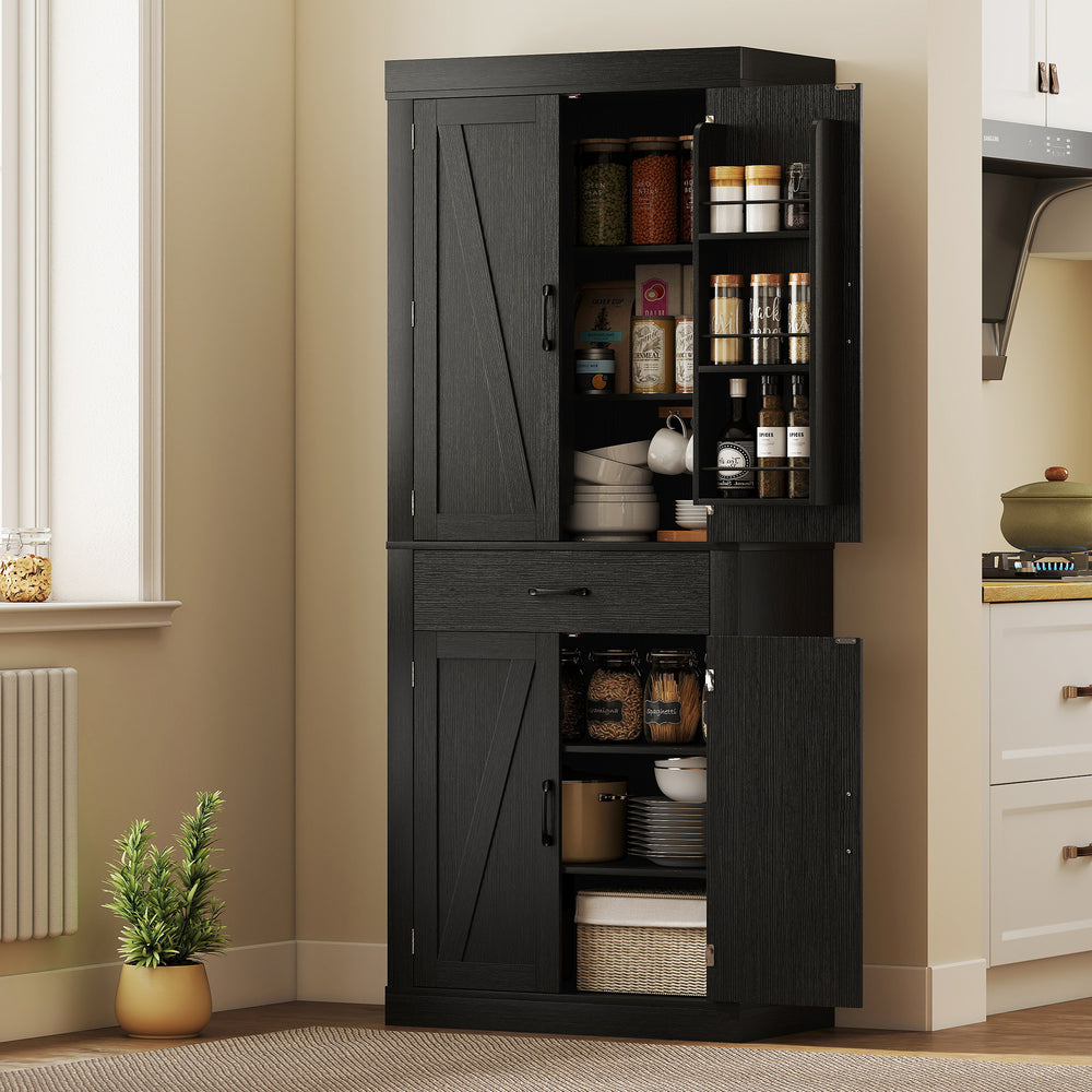 Meuble de rangement style campagnard avec 4 portes de grange, noir