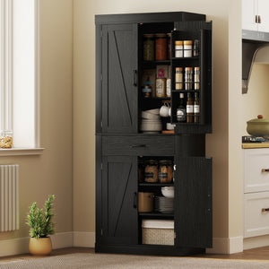 Meuble de rangement style campagnard avec 4 portes de grange, noir