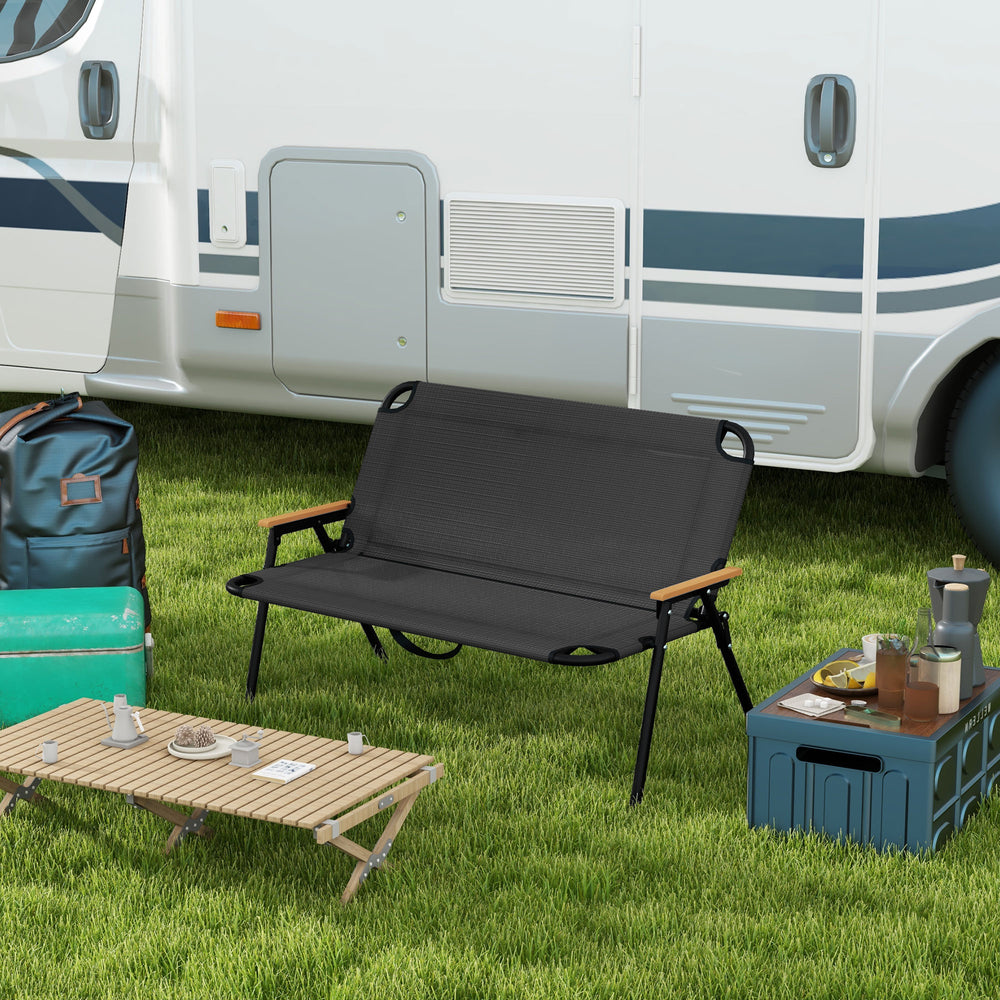 Banc de jardin pliant 2 places avec accoudoirs, noir