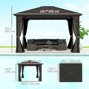 Gazebo à toit rigide de luxe en aluminium avec toit en métal et abri solaire de jardin