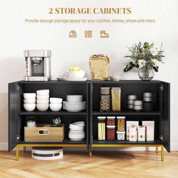 Buffet de rangement avec étagères réglables, portes à fermeture amortie, noir