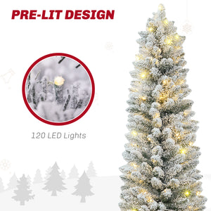 Sapin de Noël artificiel vert givré de 5 pieds pré-éclairé avec lumière LED blanc chaud