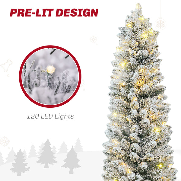 Sapin de Noël artificiel vert givré de 5 pieds pré-éclairé avec lumière LED blanc chaud