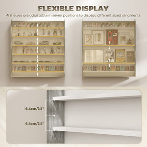 Vitrine à 7 niveaux en verre avec 2 portes vitrées et 6 étagères réglables, grise
