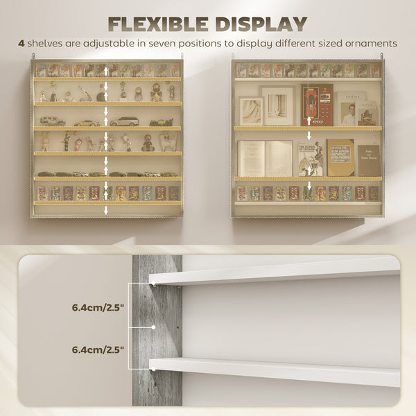Vitrine à 7 niveaux en verre avec 2 portes vitrées et 6 étagères réglables, grise