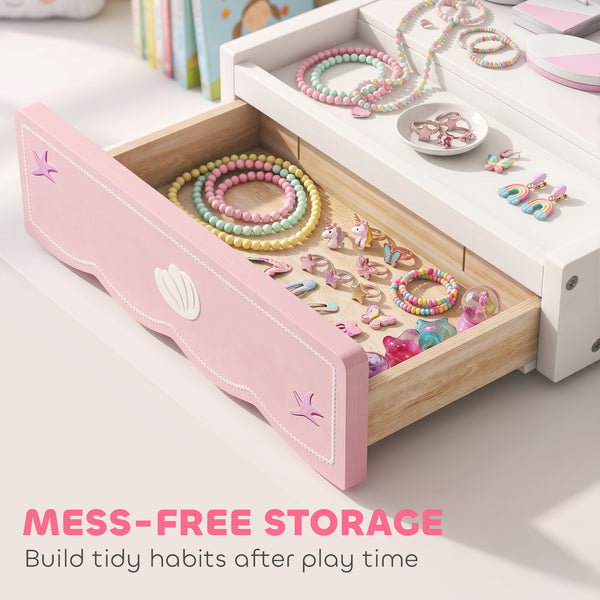 Coiffeuse de jeu pour enfant avec miroir lumineux, tiroir et 8 accessoires