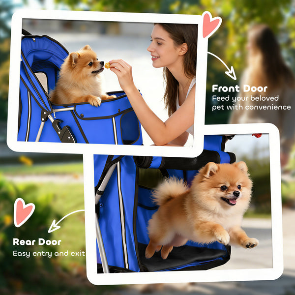 Poussette pliable pour petits animaux, bleue