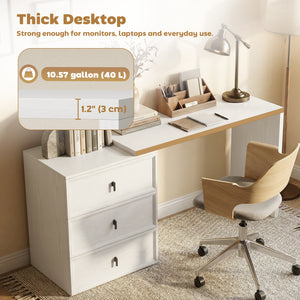 L-Shaped Computer Desk Home Office Desk with 3 Drawers White Wood Grain