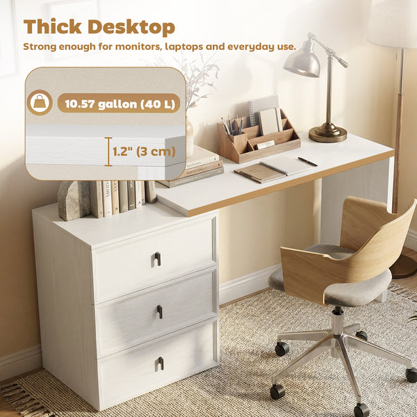 L-Shaped Computer Desk Home Office Desk with 3 Drawers White Wood Grain