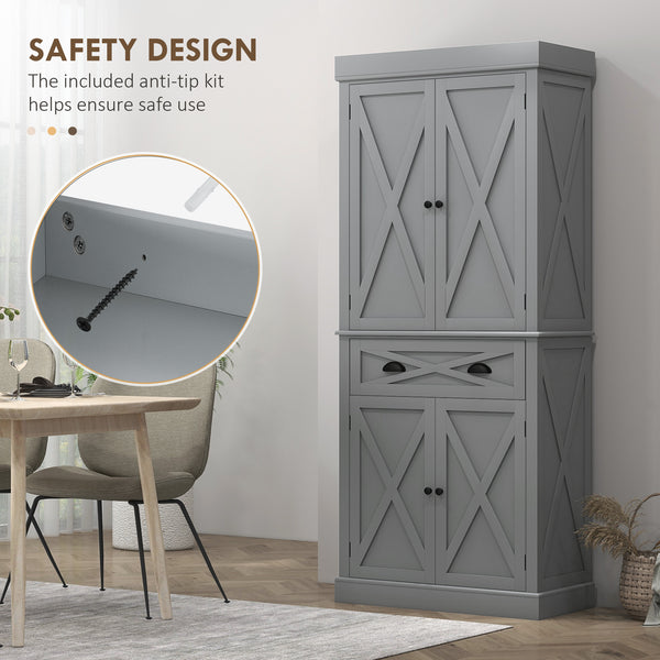 Meuble de rangement avec 4 portes, tiroir et étagères réglables, gris