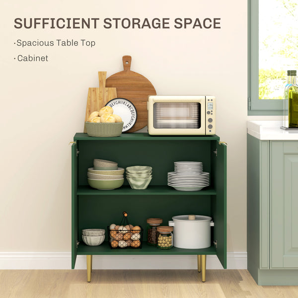 Meuble de rangement de cuisine moderne avec étagères réglables et pieds en métal, vert