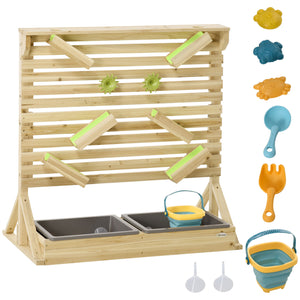 18 Pcs Kids Running Water and Sand Playset Outdoor with Sinks, Wooden Sensory Toys with Colorful Accessories, Gift for Boys and Girls, Aged 3-7 Years Old