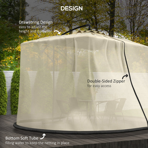 Moustiquaire de protection pour parasol de 7.5 pieds avec porte zippée, beige