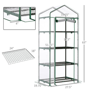 Portable greenhouse with 4 shelves and steel frame