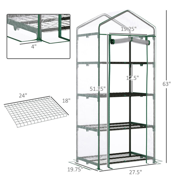 Portable greenhouse with 4 shelves and steel frame