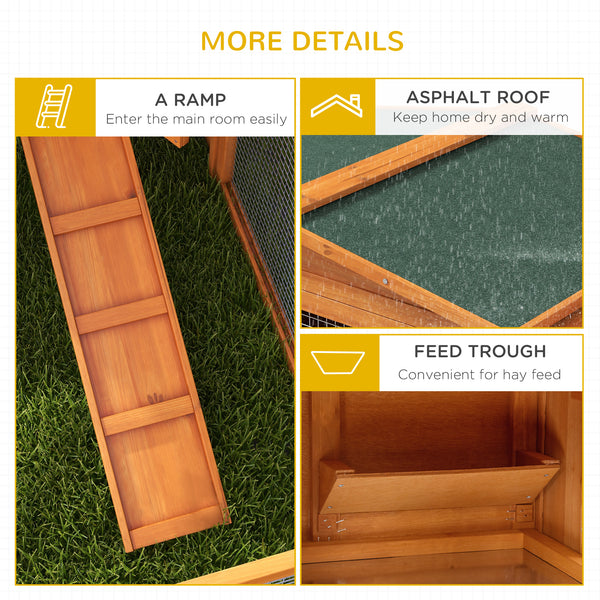 Wooden hutch with removable tray, opening roof, waterer, and run