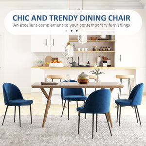 Set of 4 modern dining chairs with velvet upholstery, dark blue