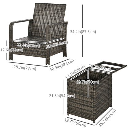Outsunny 3 Piece Wicker Garden Furniture Set, Rattan Bistro Set with Storage Coffee Table and Thick Cushions, Outdoor Conversation Set for Garden, Porch, Balcony, Blue