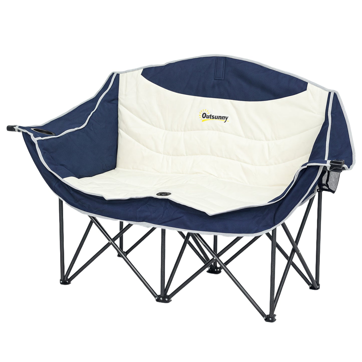 Outsunny Portable Camping Chair, Double Camping Chair with Cup Holders and Carry Bag, Load Capacity: 250kg, Navy Blue