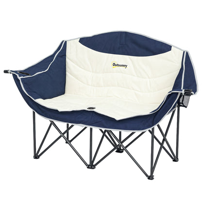 Outsunny Portable Camping Chair, Double Camping Chair with Cup Holders and Carry Bag, Load Capacity: 250kg, Navy Blue