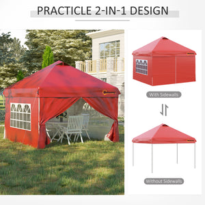 10 x 10 Folding Gazebo with Wheeled Carry Bag, Red