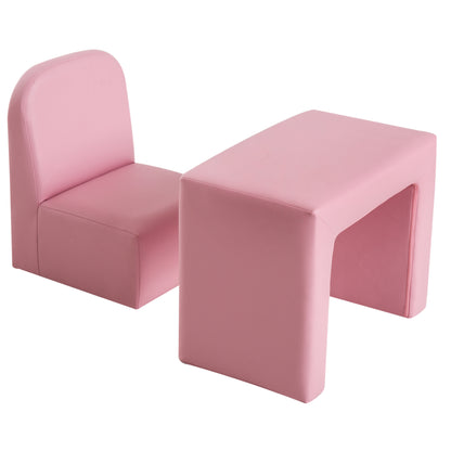 Canapé pour enfants, table et chaise multifonctionnelle 2 en 1 pour tout-petits de 3 à 9 ans, rose