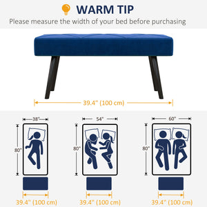 Banc de chambre rembourré moderne avec pieds en acier, bleu foncé