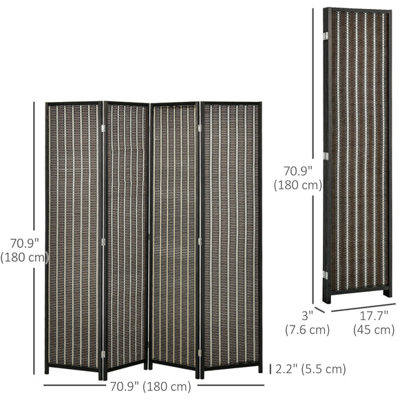 Cloison de séparation à 4 panneaux portable et pliable, marron