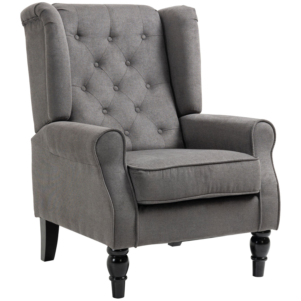 Fauteuil d'appoint en tissu capitonné, pieds en bois, gris anthracite