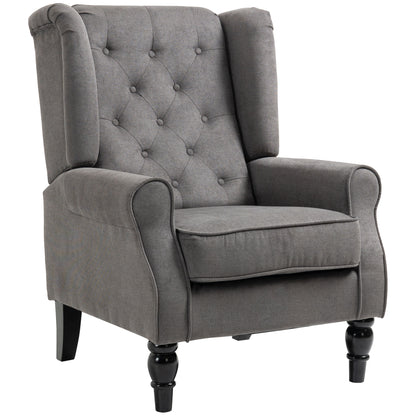 Fauteuil d'appoint en tissu capitonné, pieds en bois, gris anthracite