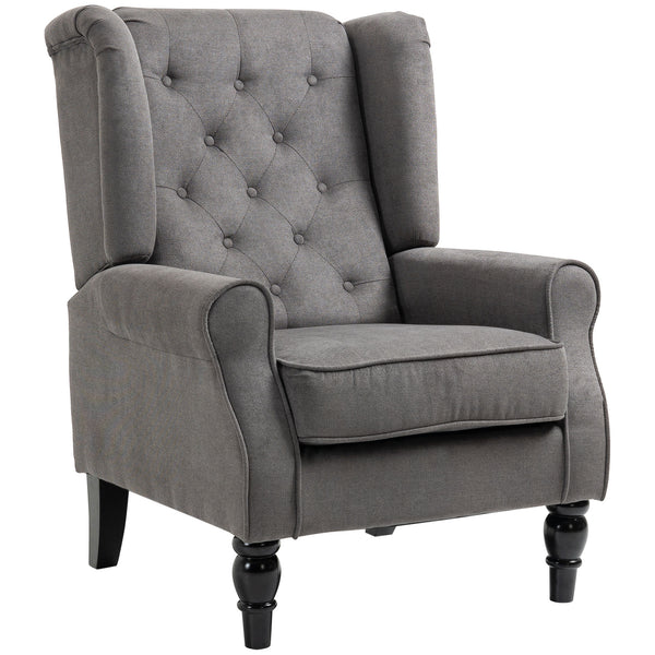 Fauteuil d'appoint en tissu capitonné, pieds en bois, gris anthracite