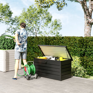 Coffre de jardin grand format avec serrure pour jouets de piscine, gris