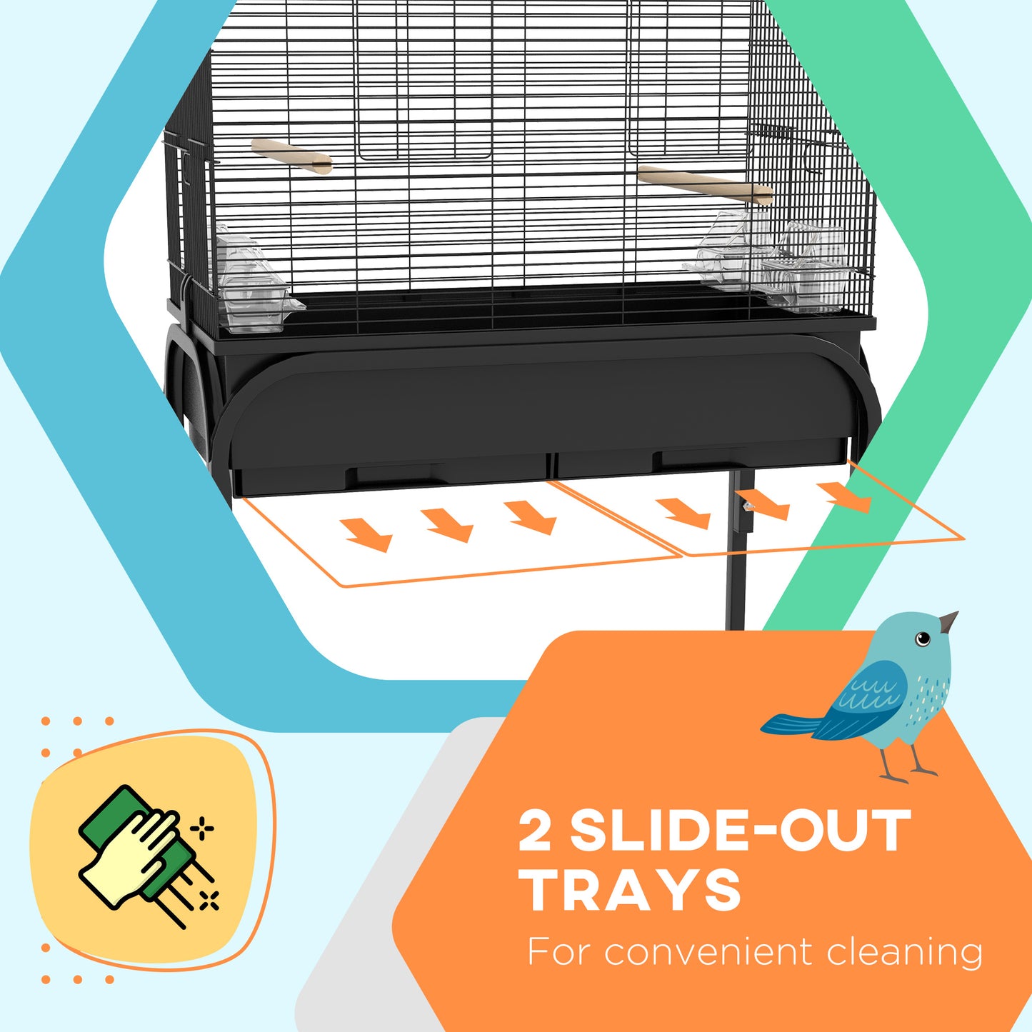 Cage à oiseaux pour perruches, canaris, pinsons, inséparables, perruches, avec support roulant, jouets, noir