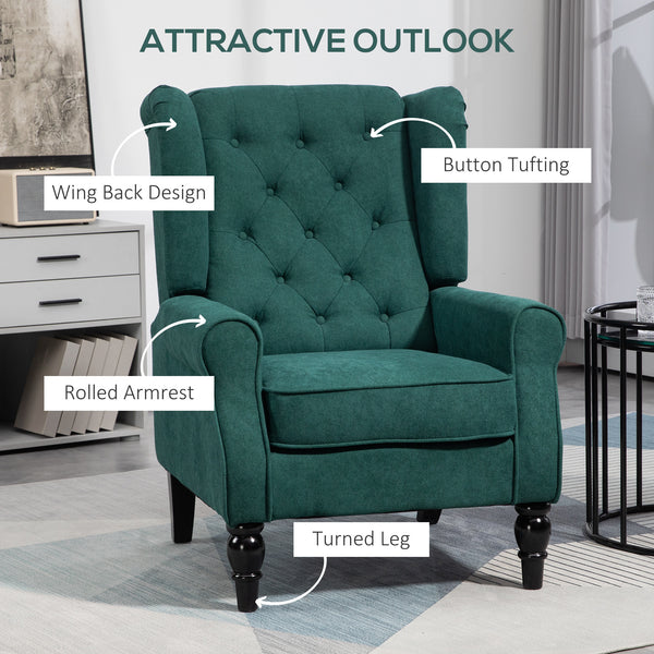 Fauteuil d'appoint capitonné à boutons, vert foncé