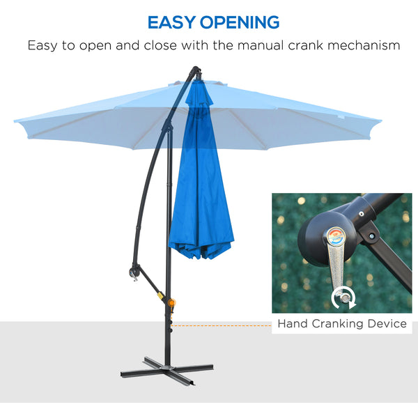 Parasol déporté de 3 m avec base, parasol suspendu à bras articulé, bleu