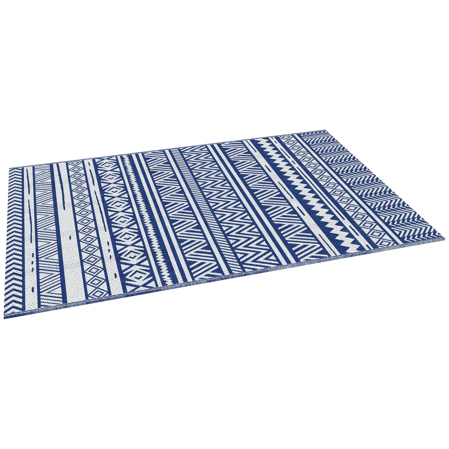 Tapis de sol de patio, tapis en plastique 6' x 9' pour jardin, terrasse, plage, camping, bleu foncé et blanc