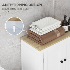 Armoire de rangement de salle de bain blanche avec 2 portes et plateau effet chêne