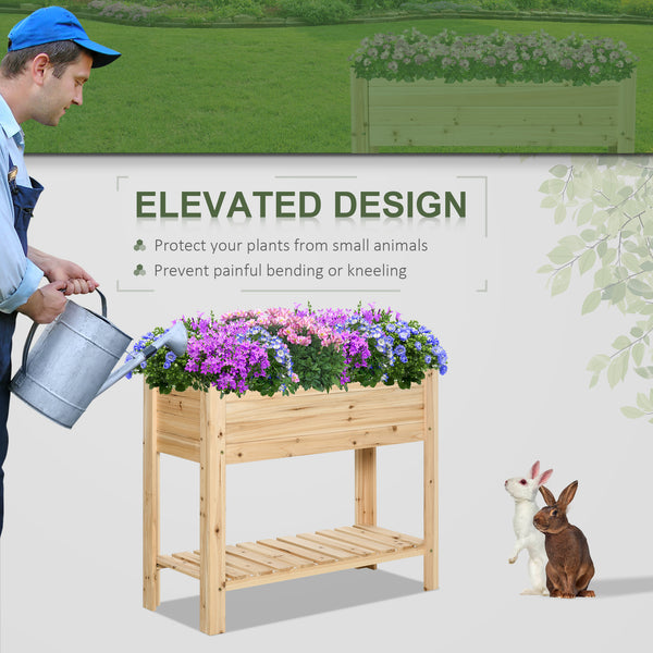Jardinière surélevée avec étagère de rangement, revêtement de jardin pour terrasse, bois naturel